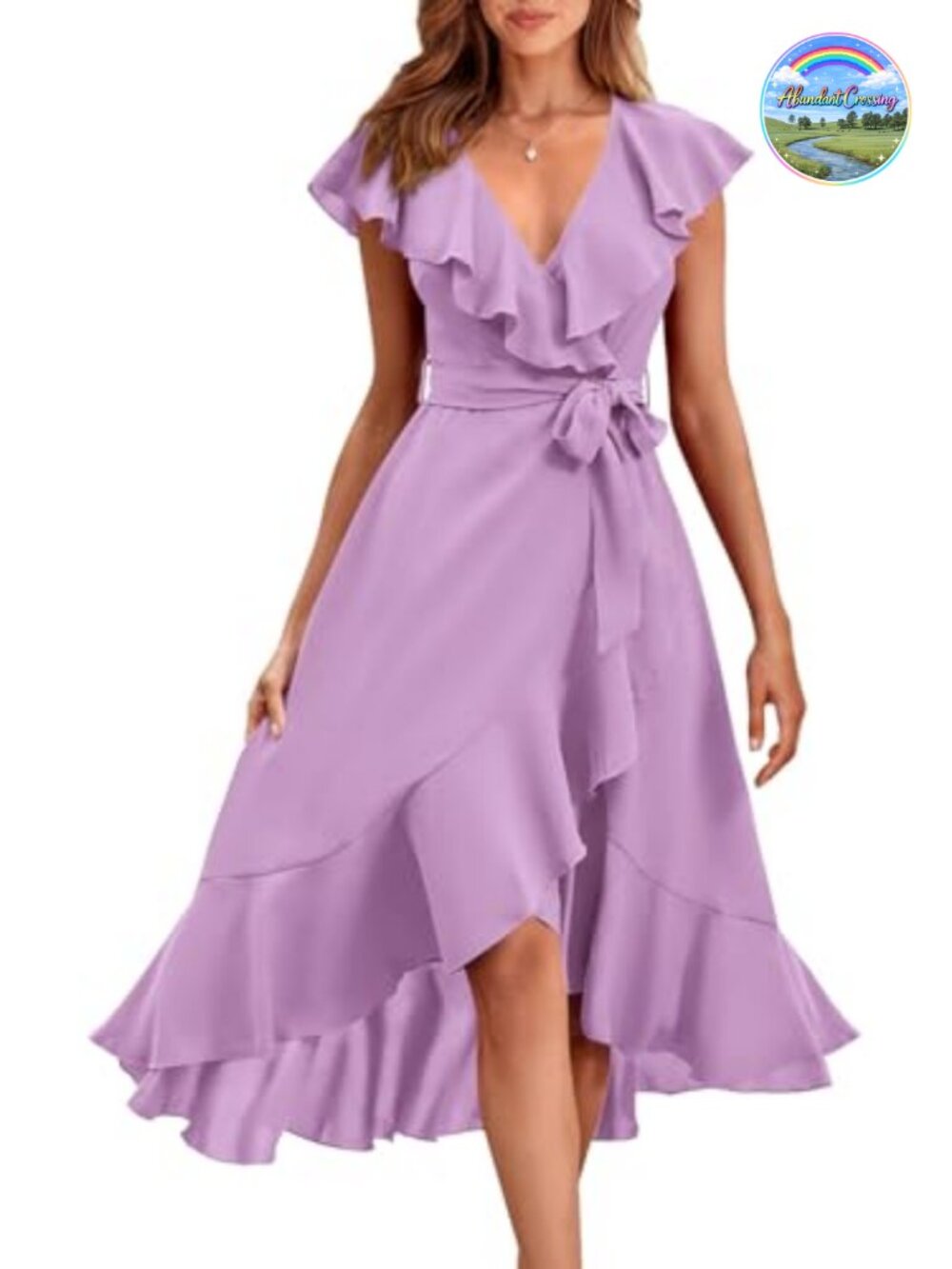 Women's Summer Midi Dress Boho V Neck Ruffle Hem Split Beach Casual